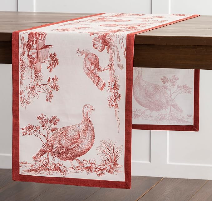 Maison d' Hermine Table Runner 100% Cotton Single Layer Table Runners 48 inches Long for Thanksgiving Christmas Decorations Home Kitchen Dining Party Wedding (Holy Jouy - Red, 14.5" x 48")