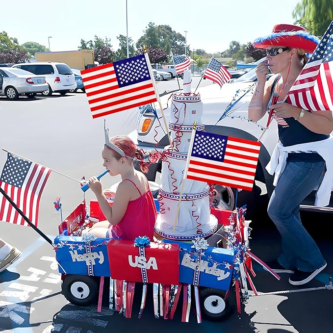 WEITBF 12Pcs 8×12 Inch Small American Flags on Stick Mini USA Flags US Handheld Flag Outdoor Decorations ﻿