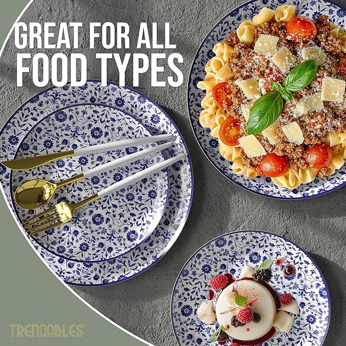 Trendables Heavy Duty Paper Plates Set For 32 Guests - 32 Each Of 8-inch And 10-inch Disposable Plates For Party - Fancy 64 Piece Dinnerware Set For All Occasions | Floral Design, Florentine