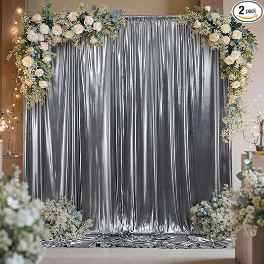 10ftx10ft Black Silver Glitter Sequin Backdrop Curtain for Parties, Wrinkle Free Sparking Backdrop Drapes, 2 Panels 5x10ft Shimmer Photo Back Drop Cloth for Wedding Birthday Photography