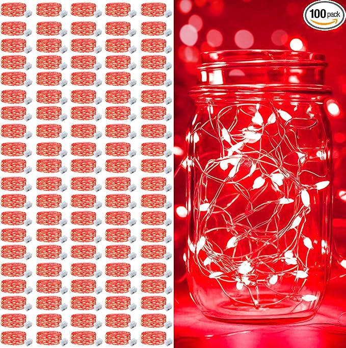 pozzolanas 100 Pack Red Battery Operated String Lights - 7ft Waterproof Fairy Lights with 20 LEDs for Home, Mason Jar, Party, Wedding, Halloween, Christmas Decorations