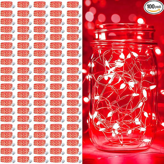 pozzolanas 100 Pack Red Battery Operated String Lights - 7ft Waterproof Fairy Lights with 20 LEDs for Home, Mason Jar, Party, Wedding, Halloween, Christmas Decorations