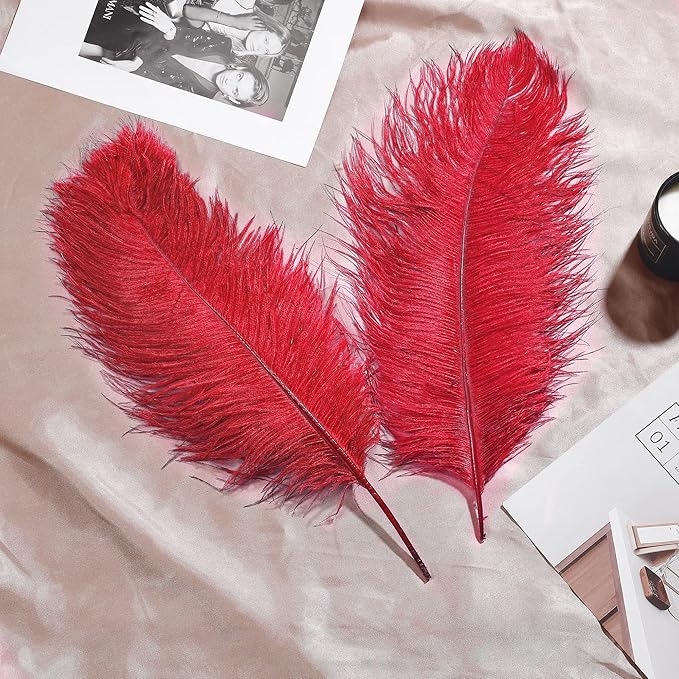 Larryhot Red Large Ostrich Feathers - 10pcs 16-18 inch Feathers for Vase,Wedding Centerpieces and Carnival Party(Red)