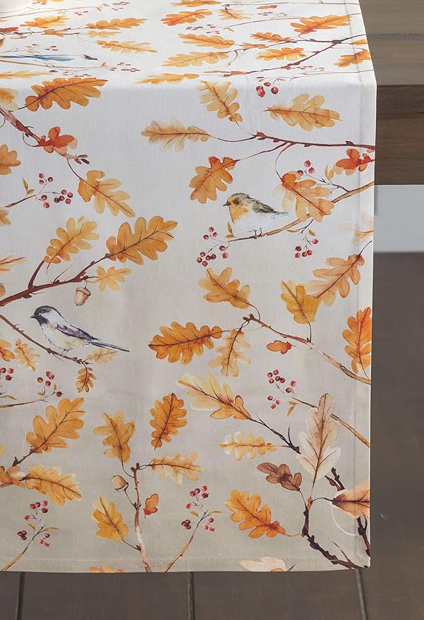 Maison d' Hermine Table Runner 100% Cotton Single Layer Table Runners 60 inches Long for Thanksgiving Christmas Decorations Home Kitchen Dining Party Wedding (Oak Leaves, 14.5" x 60")