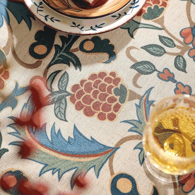 patdrea Designer Vintage Linen Tablecloth for Rectangle Table,French Soft Durable Floral Tablecloths,Colorful Table Cover for Kitchen Dining,Parties,Christmas,Thanksgiving,Party,55"x87"-Puno