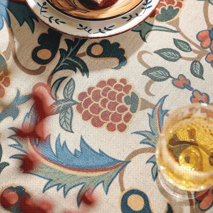 patdrea Designer Vintage Linen Tablecloth for Rectangle Table,French Soft Durable Floral Tablecloths,Colorful Table Cover for Kitchen Dining,Parties,Christmas,Thanksgiving,Party,63"x87"-Puno