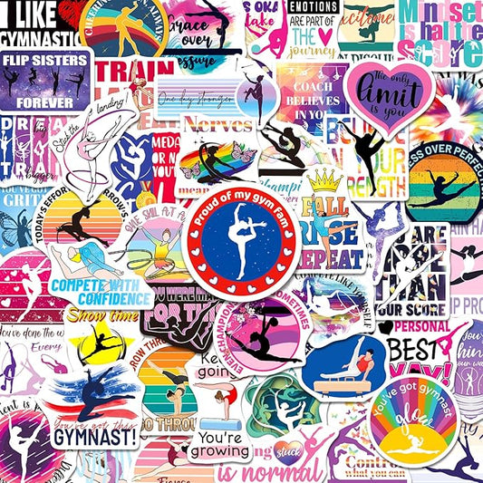 200PCS Gymnastics Stickers for Girls, Motivational Gymnastics Vinyl Stickers for Laptops Water Bottles Notebooks Goodie Bags Party Favors Team Rewards