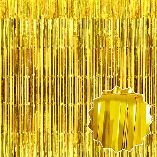 6 Pack Gold Foil Fringe Curtains Backdrop, 3.28 x 8.2 Ft Metallic Streamers Tinsel Curtains Background for Photo Booth, Birthday, Weddings, Carnivals, Graduation, Themed Party Decorations