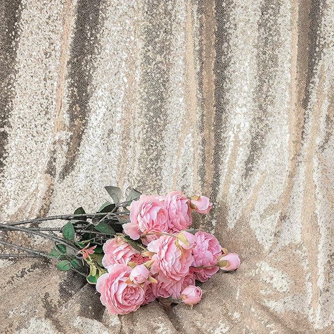 Champagne Sequin Backdrop Curtains 2 Panels 4FTx8FT Glitter Champagne Photo Backdrop Drapes Party Wedding Baby Shower Curtain Sparkle Photography Background