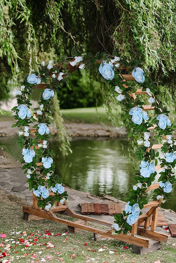 U'Artlines 3 Pack Artificial Blue Rose Vines Floral Garlands Total 19.5 Ft Fake Vine Silk Flower Garland for Indoor Outdoor Home Wedding Arch Garden Wall Decoration