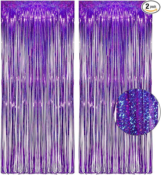 Purple Tinsel Curtain Party Backdrop - GREATRIL Foil Fringe Curtain Party Photo Booth Streamers for Hunters Mermaid Themed Decorations - 1m x 2.5m - Pack of 2