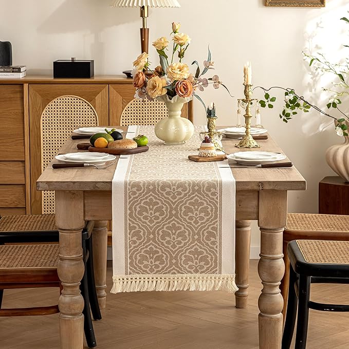 Table Runner 48 Inches Long,Waterproof Boho Table Runner with Tassel Fringe,Table Runners for Party Coffee Table