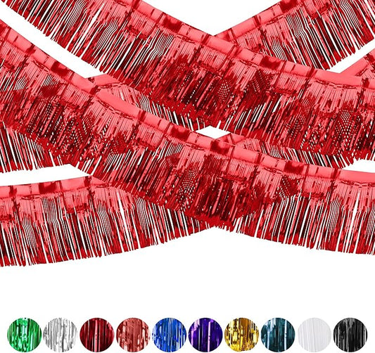 4 Pack Fringe Curtains, Metallic Foil Fringe Garland Shiny Tassel Float Parade Decorations for Trailer Car Graduation Homecoming Outdoor Indoor 4th of July Party (Red)