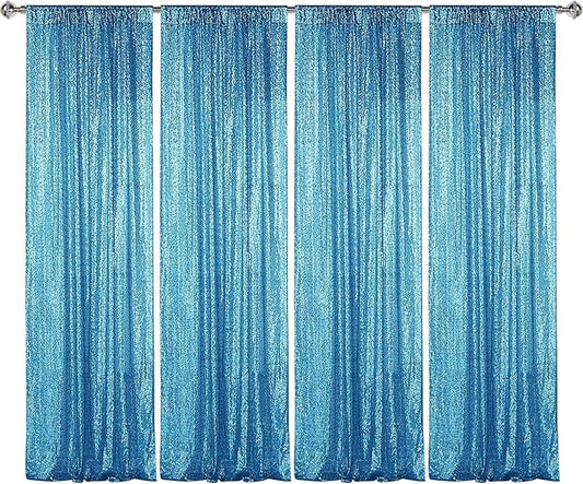Sugargirl Turquoise Sequin Backdrop Curtain 4 Panels 2FTx8FT Glitter Turquoise Background Drapes Sparkle Photography Backdrop for Party Wedding Birthday Wall Decoration