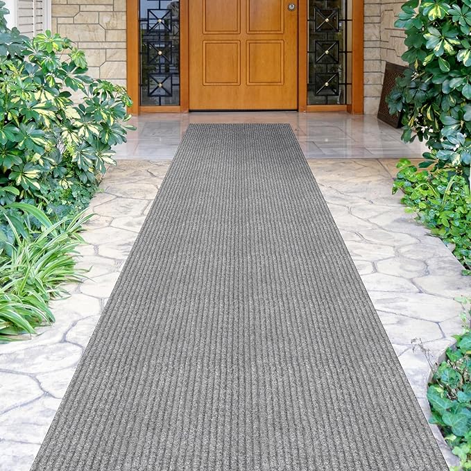 Ottomanson 2' x 25' Hallway Runner with Scraper Pile Extra Durable Non-Slip Rug Mat for Indoor & Outdoor Use - Ideal for Kitchen, Entryway, Patio & Garage - High-Traffic Carpet, Gray
