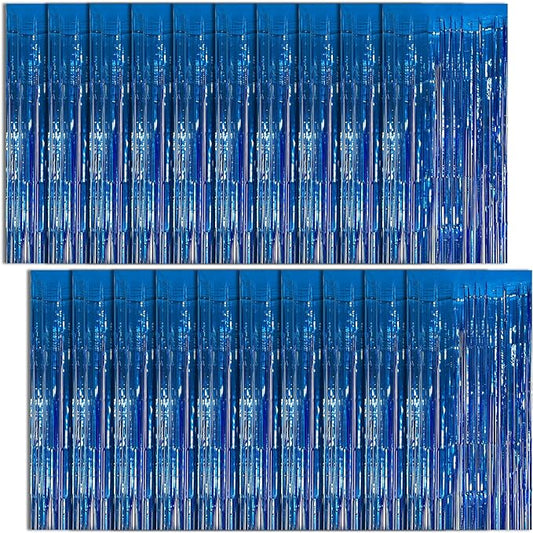 20 Pack Foil Curtain Backdrop Blue Metallic Tinsel Foil Fringe Curtains Photo Booth Props for Birthday Wedding Engagement Baby Shower Bachelorette Christmas Holiday Celebration Party Decorations