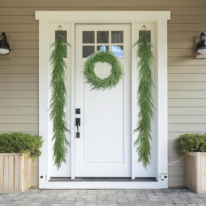 Christmas Decorations Artificial Norfolk Pine Garlands 6FT, Real Touch Winter Pine Garland, Green Artificial Greenery Garland for Table, Mantle, Wall, Indoor, Outdoor Decorations