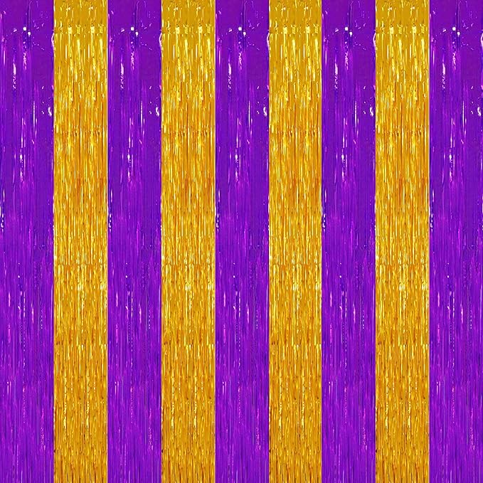 TONIFUL 2Pcs Purple Gold Door Streamers,Green Photo Booth Backdrop,Metallic Streamers Green Foil Fringe Curtains for Birthday,Christmas,New Year,St. Patrick's Day Party Streamers Decor