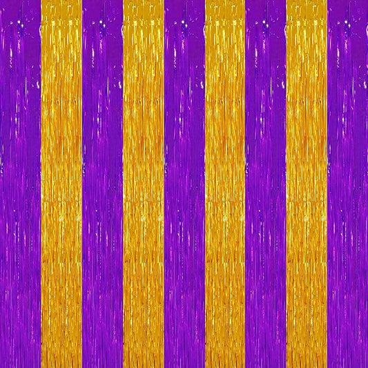 TONIFUL 2Pcs Purple Gold Door Streamers,Green Photo Booth Backdrop,Metallic Streamers Green Foil Fringe Curtains for Birthday,Christmas,New Year,St. Patrick's Day Party Streamers Decor