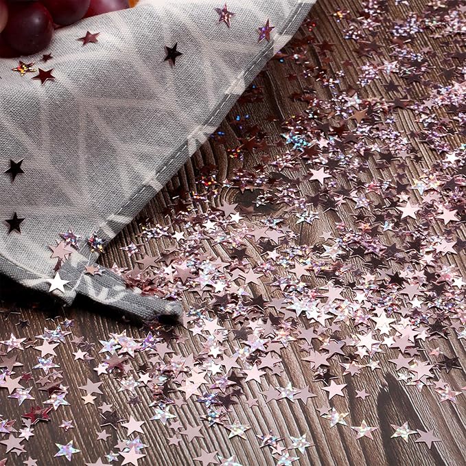 Hestya 60g Star Confetti Glitter Table Confetti Metallic Foil Stars for Party Wedding Festival Decorations(Glitter Rose Gold Set,10mm and 6mm)