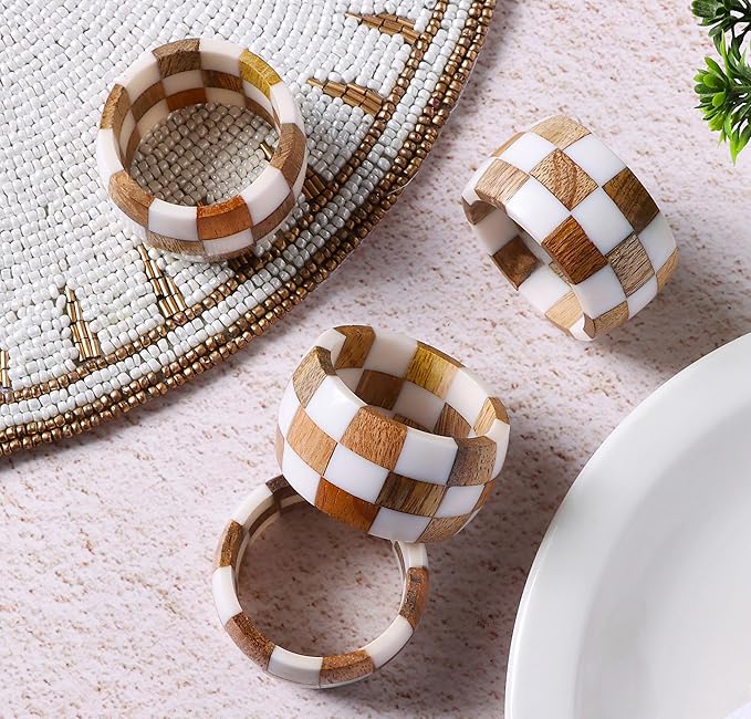 Rustic Napkin Rings Setof 12 - Handmade Epoxy & Wood Napkin Holders for Table Decor, Wedding, Easter, Thanksgiving, Party & Dining – Modern Farmhouse Accessories (Brown Cream) - ALPHA Living HOME