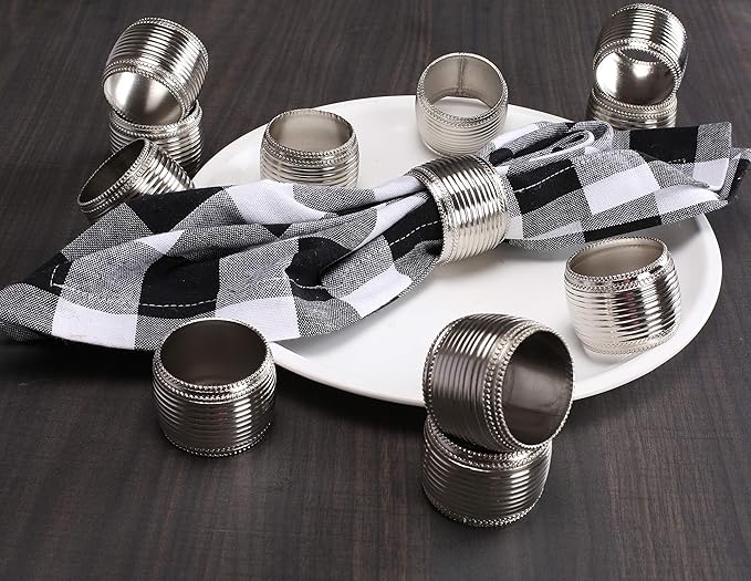 Silver Napkin Rings Set of 12, Beaded Napkin Rings - Rust Resistant, Durable Heavy Duty Napkin Holders for Family, Gatherings, Party, Farmhouse, Modern & Outdoor Dining Décor- ALPHA Living HOME