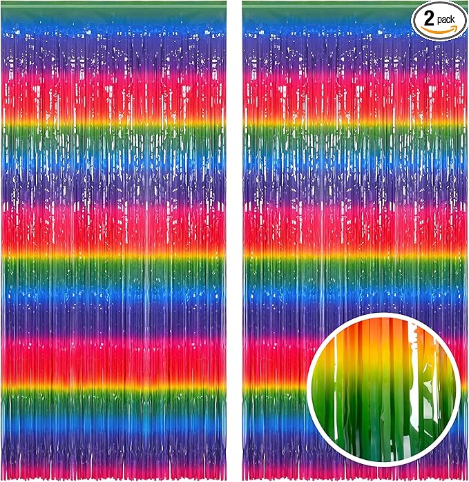 Gradient Colorful Party Streamers Backdrop - GREATRIL Party Backdrop Curtains for Candyland/Unicorn/Neon Glow/Rainbow Themed Birthday Decorations - 1m x 2.5m - Pack of 2