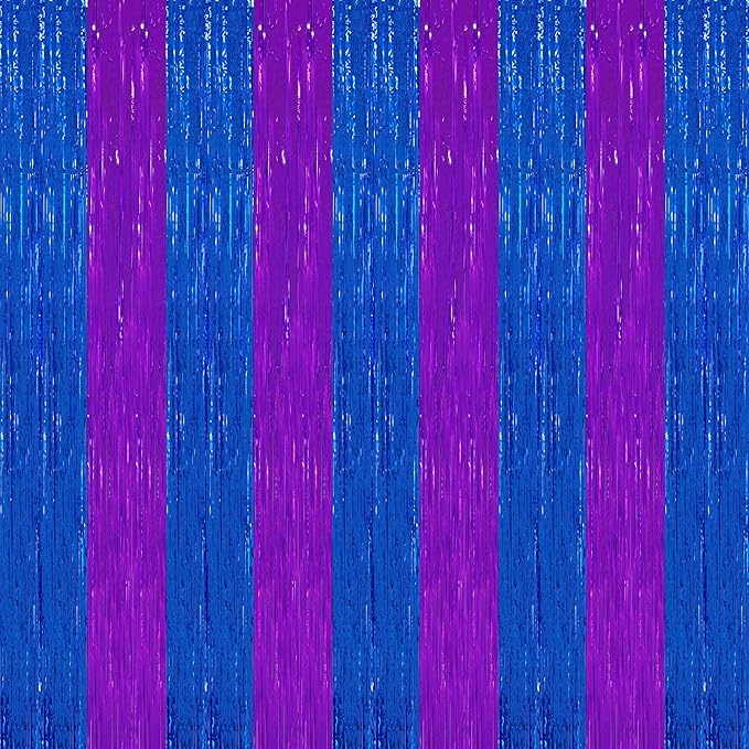 TONIFUL 2Pcs Blue Purple Door Streamers,Green Photo Booth Backdrop,Metallic Streamers Green Foil Fringe Curtains for Birthday,Christmas,New Year,St. Patrick's Day Party Streamers Decor