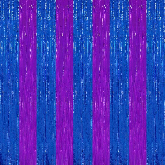 TONIFUL 2Pcs Blue Purple Door Streamers,Green Photo Booth Backdrop,Metallic Streamers Green Foil Fringe Curtains for Birthday,Christmas,New Year,St. Patrick's Day Party Streamers Decor