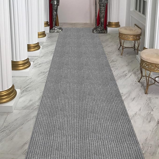 Ottomanson 2' x 8' Hallway Runner with Scraper Pile - Extra Durable Non-Slip Rug Mat for Indoor & Outdoor Use - Ideal for Kitchen, Entryway, Patio & Garage - High-Traffic Carpet, Gray