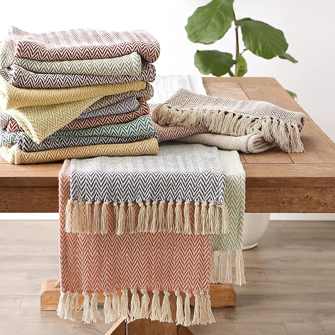 DII Woven Basic Tabletop Collection Chevron Table Runner, 15x108, Off-White