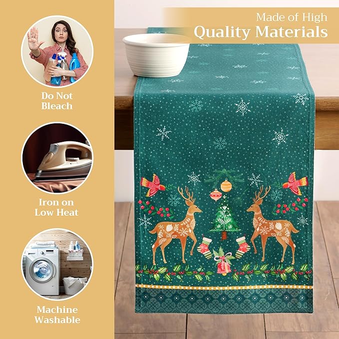 Maison d' Hermine Table Runner 100% Cotton Single Layer Table Runners 108 inches Long for Thanksgiving Christmas Decorations Home Kitchen Dining Party Wedding (Hygge Christmas, 14.5" x 108")