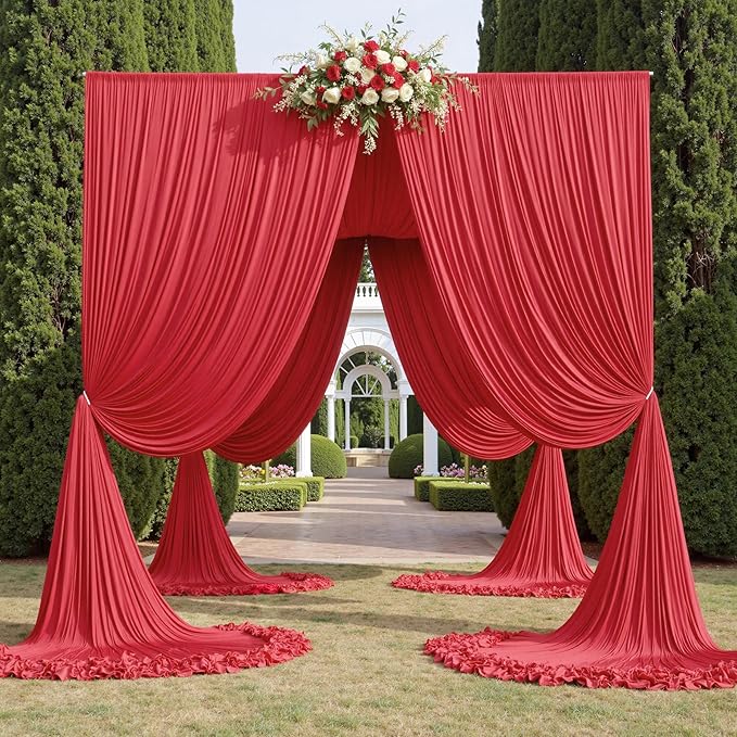 20ft x 15ft Red Wrinkle Free Backdrop Curtains for Parties,Silky Polyester Fabric Wedding Ceiling Drapes, 4 Panels 15ft Photo Back Drop Drapes for Baby Shower Photography Stage Background Cloth