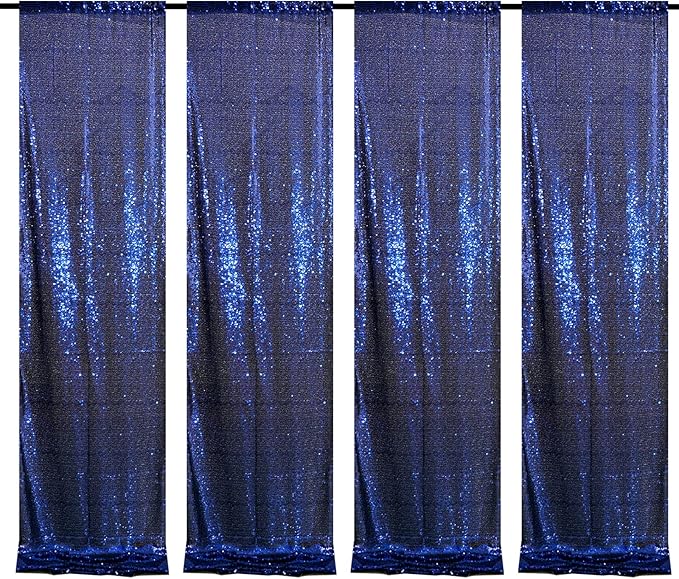Navy Blue Sequin Backdrop Curtains 4 Panels 2FTx8FT Wedding Photo Backdrop Glitter Birthday Bridal Party Curtains Sparkle Background Drapes Parties Decor Curtains