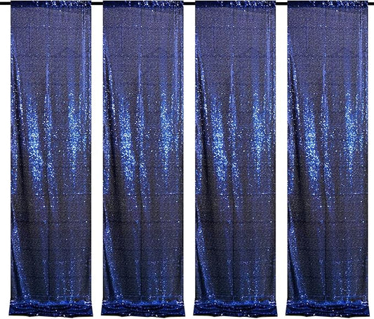 Navy Blue Sequin Backdrop Curtains 4 Panels 2FTx8FT Wedding Photo Backdrop Glitter Birthday Bridal Party Curtains Sparkle Background Drapes Parties Decor Curtains