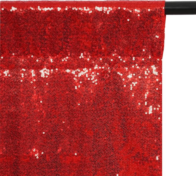 Poise3EHome 6Ft x 8Ft Red Sequin Backdrop, Glitter Thick Satin Sequin Background Drapes, Sequence Xmas Thanksgiving Backdrop for Wedding Party Holiday Festival Decor
