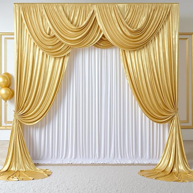PartyVillage 10x10FT Gold Sequin Backdrop Curtain -2 Panels 5x10FT Wrinkle Free Shimmer Back Drop Cloth, Glitter Backdrop Drapes for Photography, Birthday, Wedding, Graduation Background