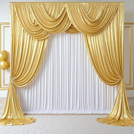PartyVillage 10x10FT Gold Sequin Backdrop Curtain -2 Panels 5x10FT Wrinkle Free Shimmer Back Drop Cloth, Glitter Backdrop Drapes for Photography, Birthday, Wedding, Graduation Background