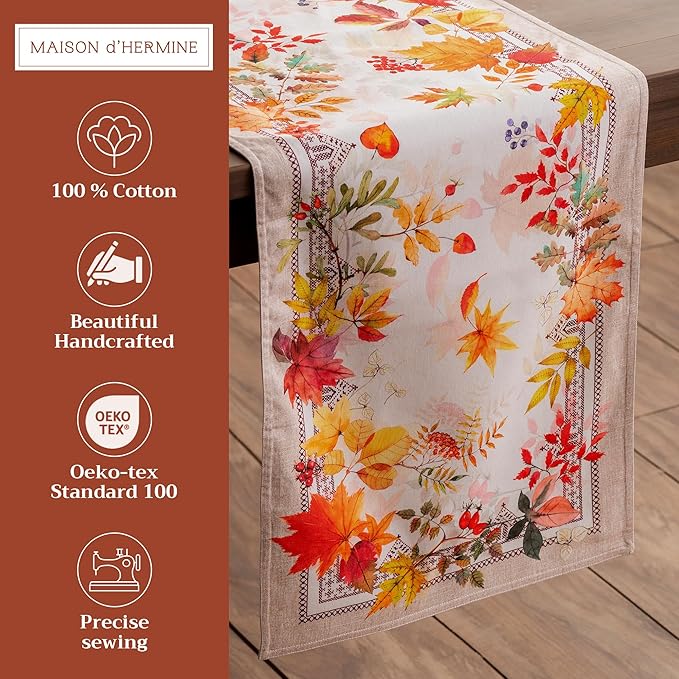 Maison d' Hermine Table Runner 100% Cotton Double Layer Table Runners 72 inches Long for Thanksgiving Christmas Decorations Home Kitchen Dining Party Wedding (Amarante, 14.5" x 72")
