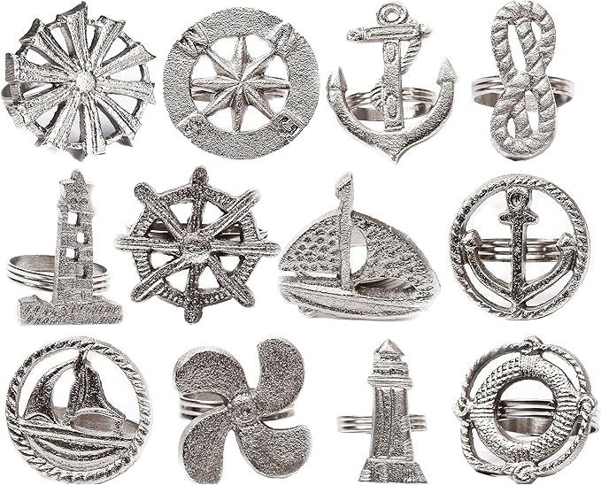 Elegant Napkin Rings Set of 12 - Crafted Lightweight with Antique Finish, Ideal Décor for Weddings, Family Gatherings, Formal Dinners, Banquets & Everyday Dining (Silver) - ALPHA Living HOME