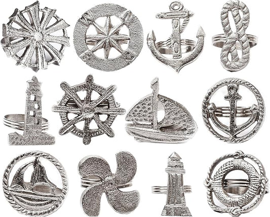 Elegant Napkin Rings Set of 12 - Crafted Lightweight with Antique Finish, Ideal Décor for Weddings, Family Gatherings, Formal Dinners, Banquets & Everyday Dining (Silver) - ALPHA Living HOME