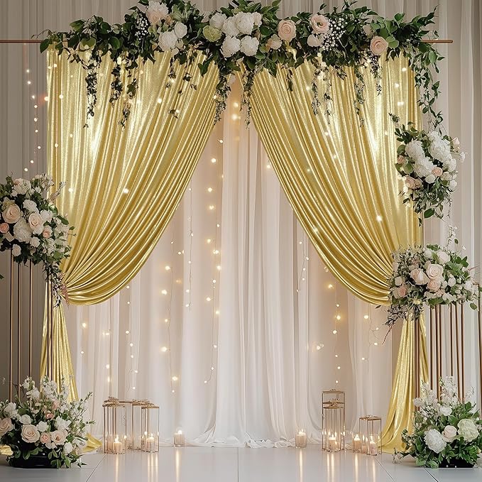 Outpain 10x10ft Gold Sequin Backdrop Curtains -Heavy Duty Gold Photography Backdrops with Non-Shedding Glitter, Wrinkle-Free Stage Drapes for Wedding/Christmas/Studio Shoots (5x10ft 2 Panels)