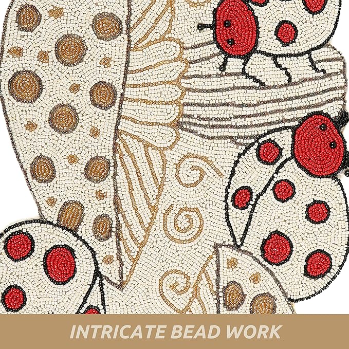 Beaded Table Runner Decorative Glitz Table Runner - 13x36” Handcrafted Runner for Winter Holiday, Kitchen, Dining Table, Spring Décor, Dining Table, Coffee Table or Entryway (Red Ivory) - CLEENTABLE