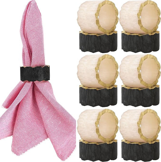 12 Pcs Rustic Epoxy Resin Napkin Rings - Napkin Holders for Parties, Dining, Family Gatherings, Weddings, Holidays, Décor, Gifting - Durable Tabletop Decor (Ivory Black) - CLEENTABLE