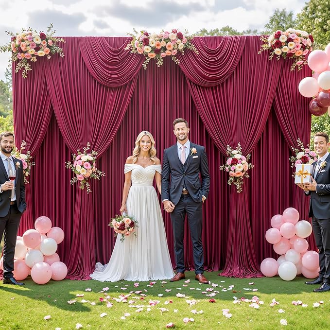 50ft x 12ft Burgundy Backdrop Curtains Wrinkle Free Backdrop Curtain for Wedding Parties Maroon Fabric Backdrops Drapes Back Drop Cloth Bridal Shower Stage Curtains Wedding Decorations for Reception