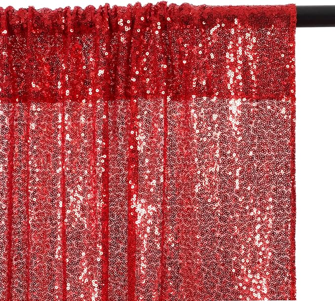 Poise3EHome Red Sequin Backdrop Curtain,2 PCS 5FT x 10FT Glitter Panels for Birthday Party Baby Shower Wedding Christmas Thanksgiving Holiday Festival Decor
