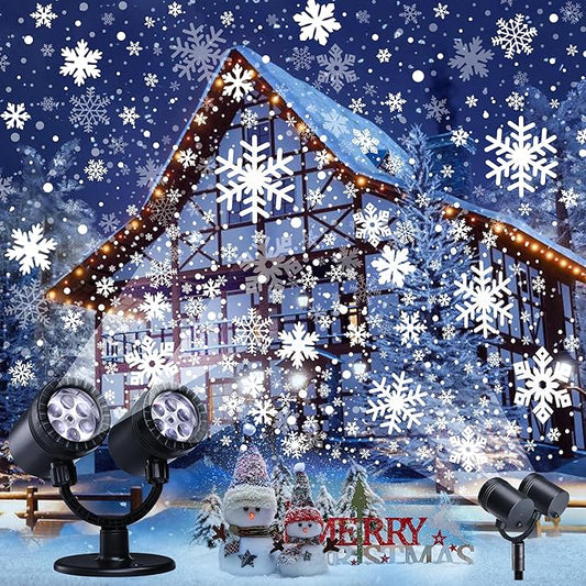 Snowflake Projector Lights, Christmas Decorations Lighting Projector, with Timer Dynamic Led Snow Lamp, for Holiday New Year Party Garden Patio Yard Outdoor Indoor Xmas Decor