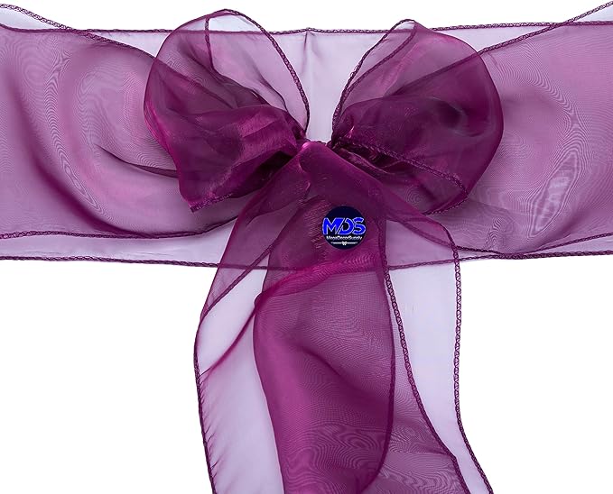 MDS Pack of 75 PCS Organza Chair Sashes Wider Dining Chair Bows Ribbon Tie Back for Wedding Party Birthday Bridal Shower Reception Event Banquet Home Chair Cover Decoration - Eggplant