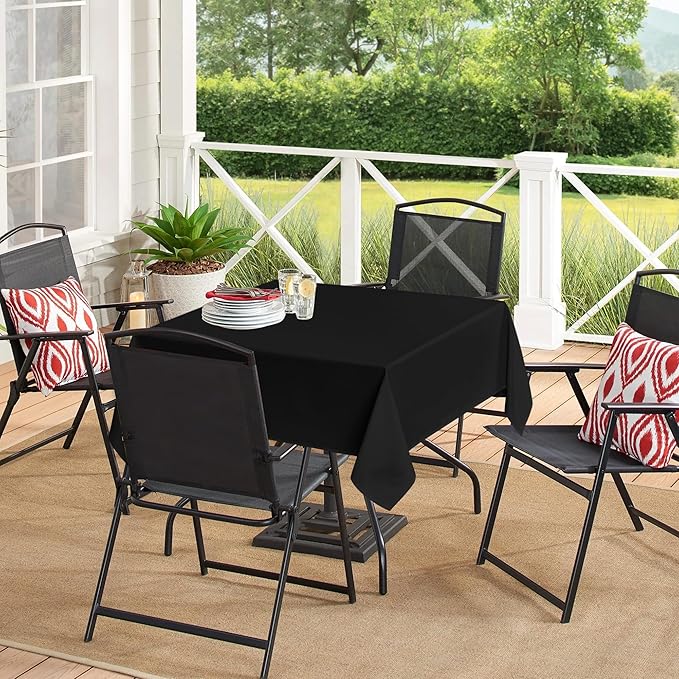 sancua Black Square Tablecloths 70x70 Inch - Fabric Table Cloth for Square or Round Tables, Washable Polyester Table Cover for Outdoor Party, Birthday, Decorative Display Tables
