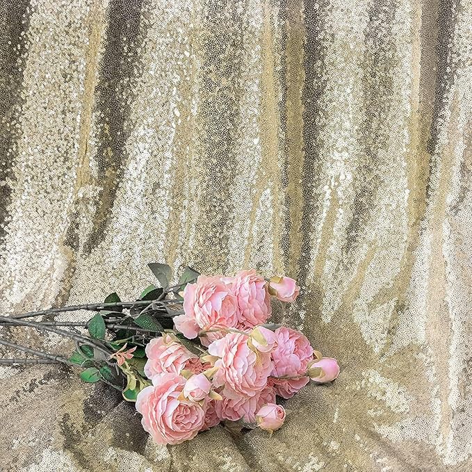 Champagne Sequin Backdrop Curtains 1 Panel 8FTx8FT Glitter Champagne Photo Backdrop Drapes Party Wedding Baby Shower Curtain Sparkle Photography Background
